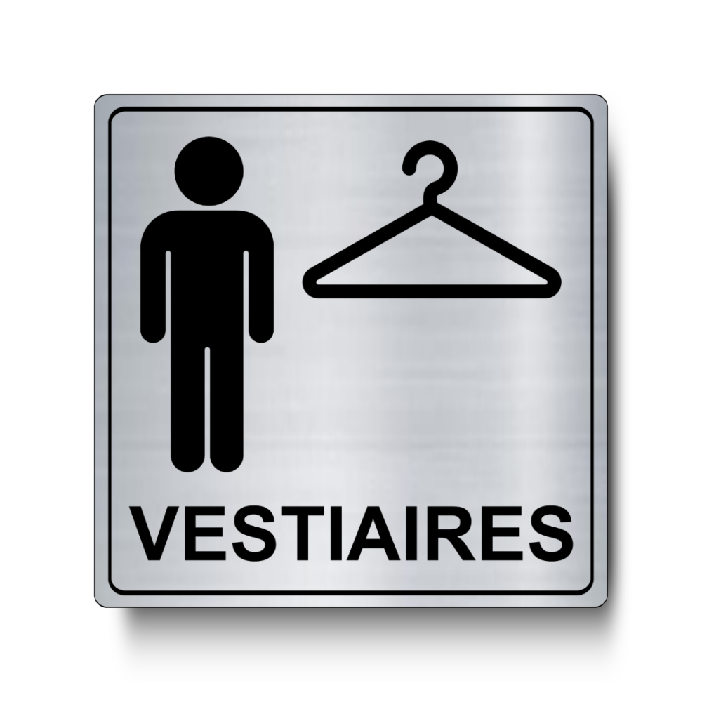 Plaque de porte Vestiaires Hommes Carré PVC argent brossé - Immograv