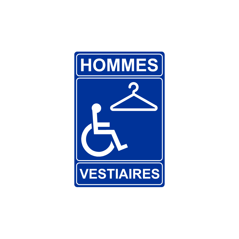 Plaque PMR Accessibilité Vestiaires Hommes PVC bleu réglementaire - Immograv