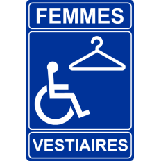 Plaque PMR Accessibilité Vestiaires Femmes PVC bleu réglementaire - Immograv