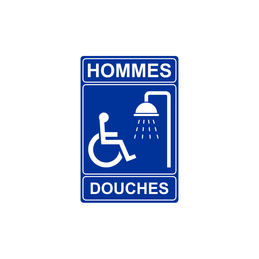 Plaque PMR Accessibilité Douches Hommes PVC bleu réglementaire - Immograv