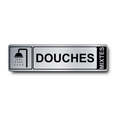 Plaque de porte Douches Mixtes PVC argent brossé - pictogramme douche - Immograv