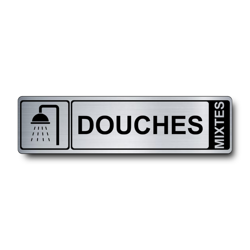 Plaque de porte Douches Mixtes PVC argent brossé - pictogramme douche - Immograv