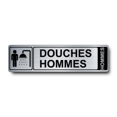Plaque de porte Douches Hommes PVC argent brossé - pictogramme homme et douche - Immograv