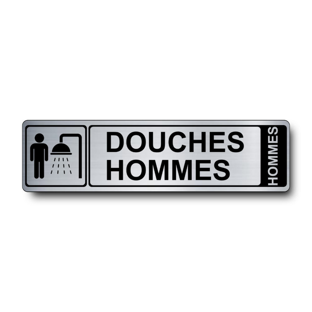 Plaque de porte Douches Hommes PVC argent brossé - pictogramme homme et douche - Immograv