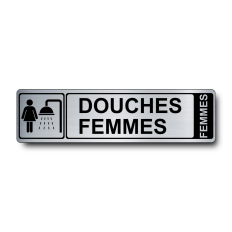 Plaque de porte Douches Femmes PVC argent brossé - pictogramme femme et douche - Immograv