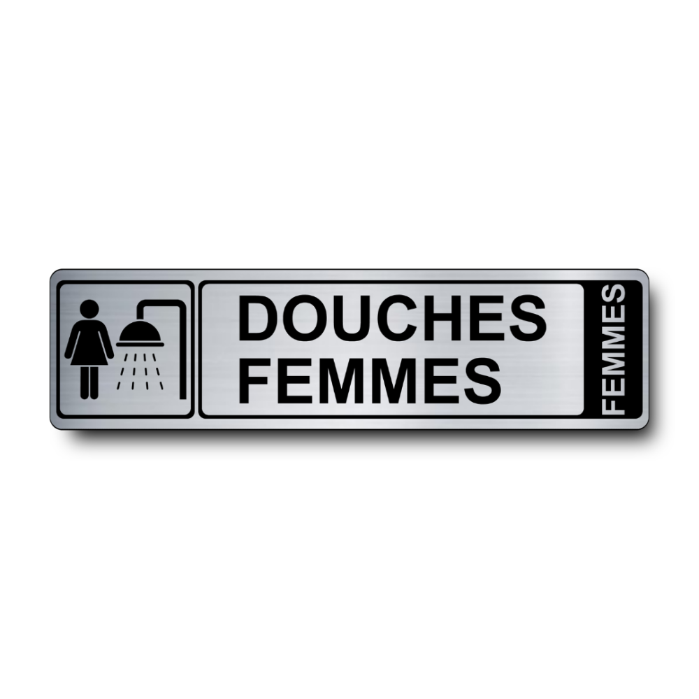 Plaque de porte Douches Femmes PVC argent brossé - pictogramme femme et douche - Immograv