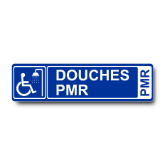 Plaque de porte Douches PMR PVC bleu - pictogramme fauteuil roulant et douche - Immograv