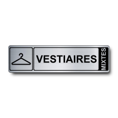 Plaque de porte Vestiaires PVC argent brossé - pictogramme cintre - Immograv