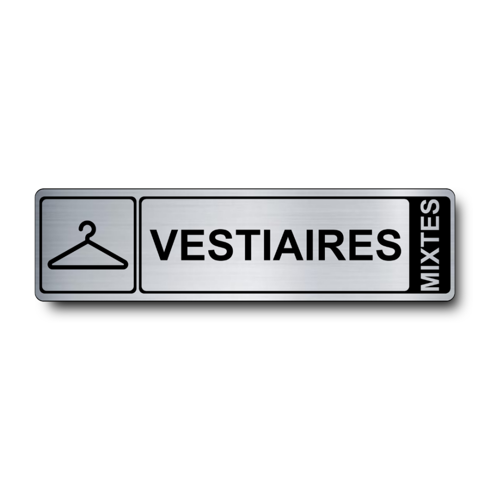 Plaque de porte Vestiaires PVC argent brossé - pictogramme cintre - Immograv