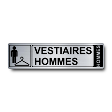 Plaque de porte Vestiaires Hommes PVC argent brossé - pictogramme homme et cintre - Immograv