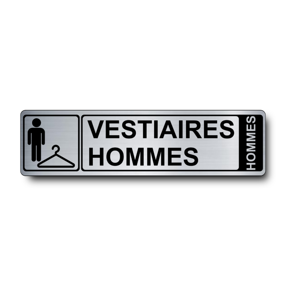 Plaque de porte Vestiaires Hommes PVC argent brossé - pictogramme homme et cintre - Immograv