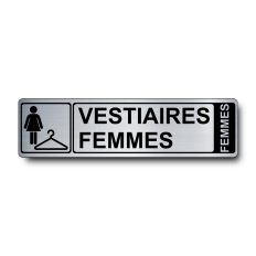 Plaque de porte Vestiaires Femmes PVC argent brossé - pictogramme femme et cintre - Immograv