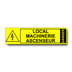 Plaque Local Machinerie Ascenseur PVC jaune - pictogramme danger électrique W012 - Immograv