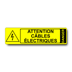 Plaque Attention Câbles Électriques PVC jaune - pictogramme danger électrique W012 - Immograv