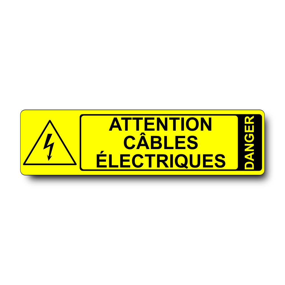 Plaque Attention Câbles Électriques PVC jaune - pictogramme danger électrique W012 - Immograv