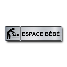 Plaque de porte Espace Bébé PVC argent brossé - pictogramme table à langer - Immograv