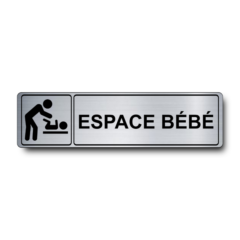 Plaque de porte Espace Bébé PVC argent brossé - pictogramme table à langer - Immograv