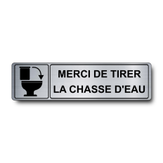 Plaque de porte Merci de Tirer la Chasse d'Eau PVC argent brossé - pictogramme chasse d'eau - Immograv