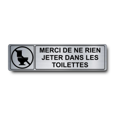 Plaque de porte Merci de ne Rien Jeter dans les Toilettes PVC argent brossé - pictogramme Toilette barrée - Immograv