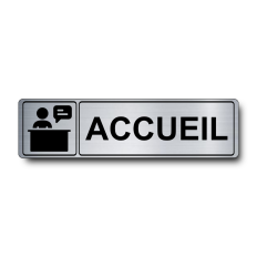 Plaque de porte Accueil PVC argent brossé - pictogramme comptoir - Immograv