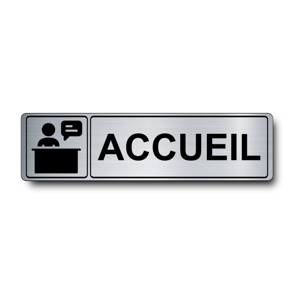 Plaque de porte Accueil PVC argent brossé - pictogramme comptoir - Immograv
