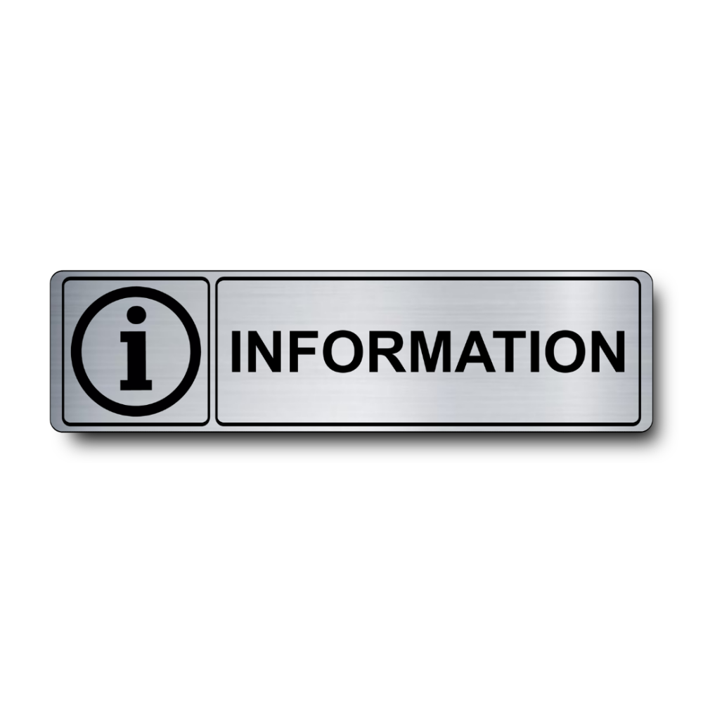 Plaque de porte Information PVC argent brossé - pictogramme i - Immograv