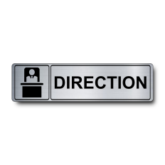 Plaque de porte Direction PVC argent brossé - pictogramme bureau - Immograv