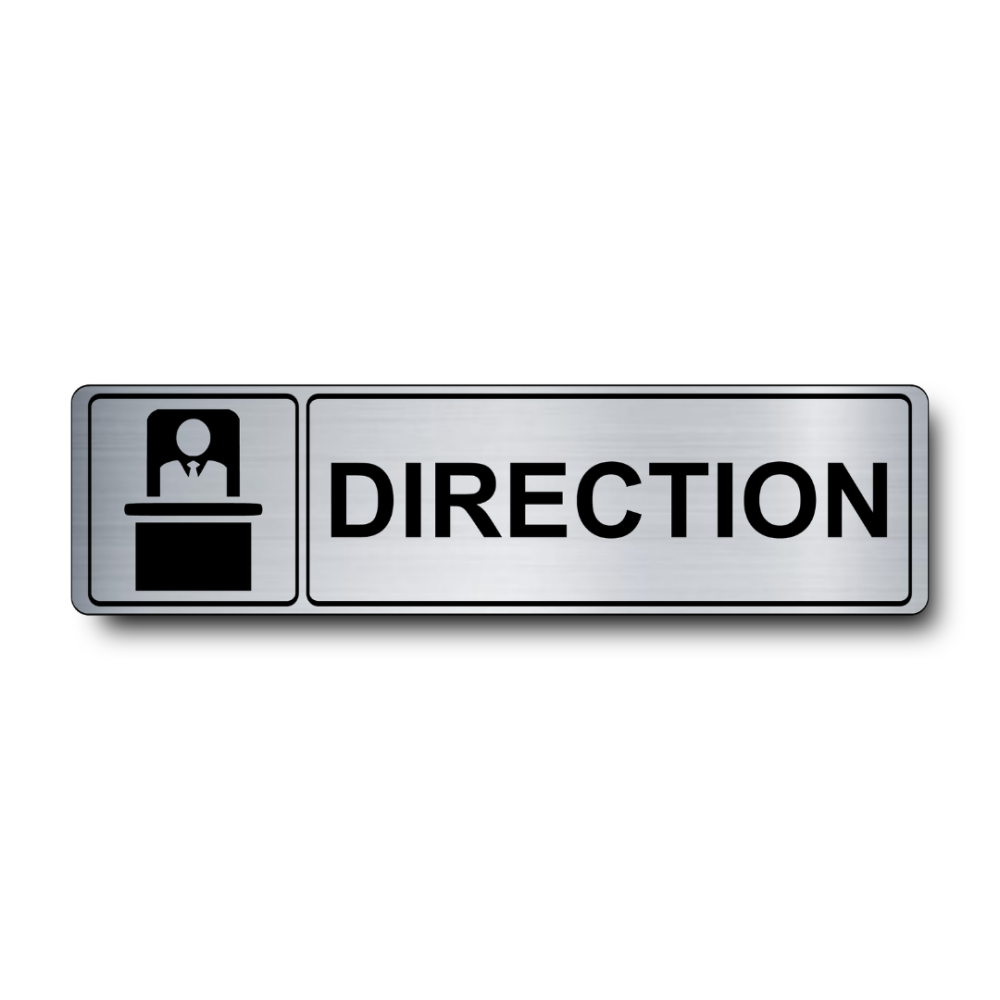 Plaque de porte Direction PVC argent brossé - pictogramme bureau - Immograv
