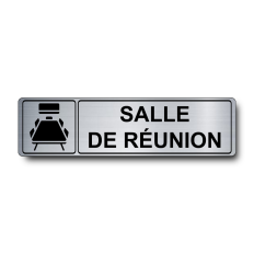 Plaque de porte Salle de Réunion PVC argent brossé - pictogramme réunion - Immograv