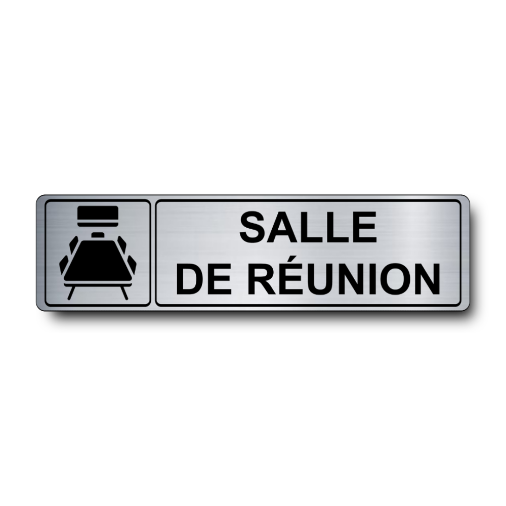 Plaque de porte Salle de Réunion PVC argent brossé - pictogramme réunion - Immograv