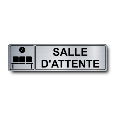 Plaque de porte Salle d'Attente PVC argent brossé - pictogramme banc et horloge - Immograv
