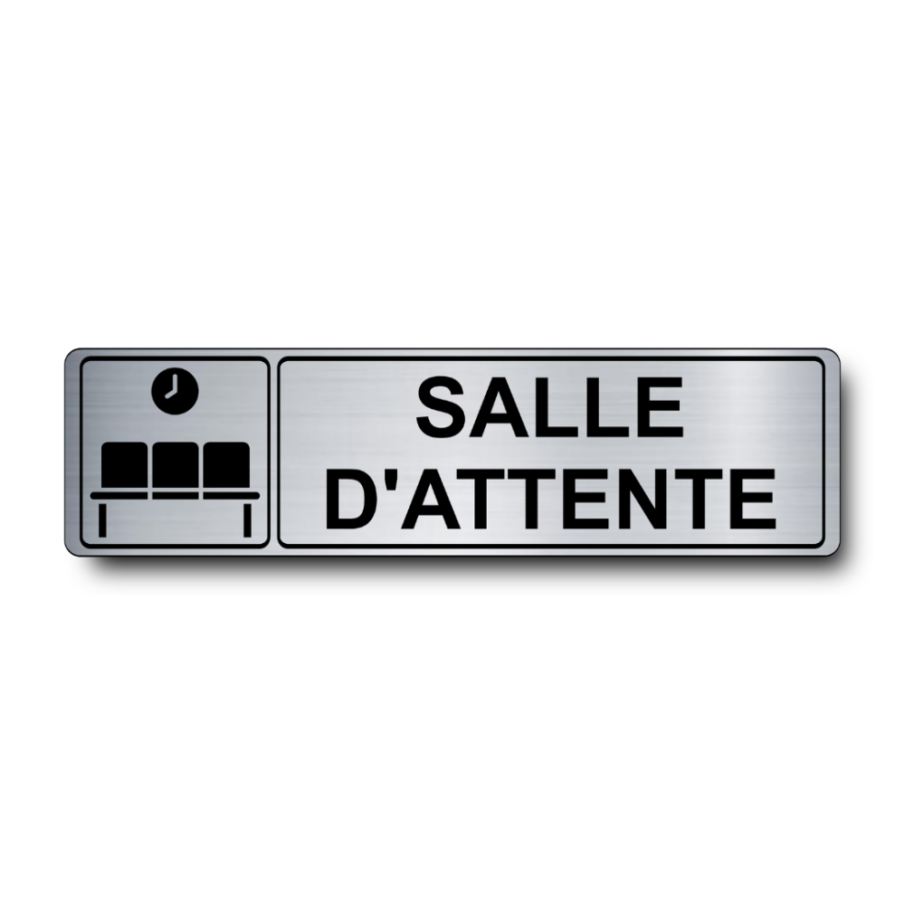 Plaque de porte Salle d'Attente PVC argent brossé - pictogramme banc et horloge - Immograv