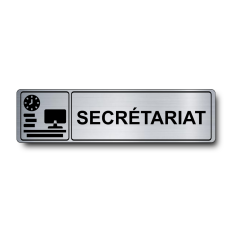 Plaque de porte Secrétariat PVC argent brossé - pictogramme bureau et ordinateur - Immograv