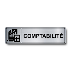 Plaque de porte Comptabilité PVC argent brossé - pictogramme graphique et calculatrice - Immograv