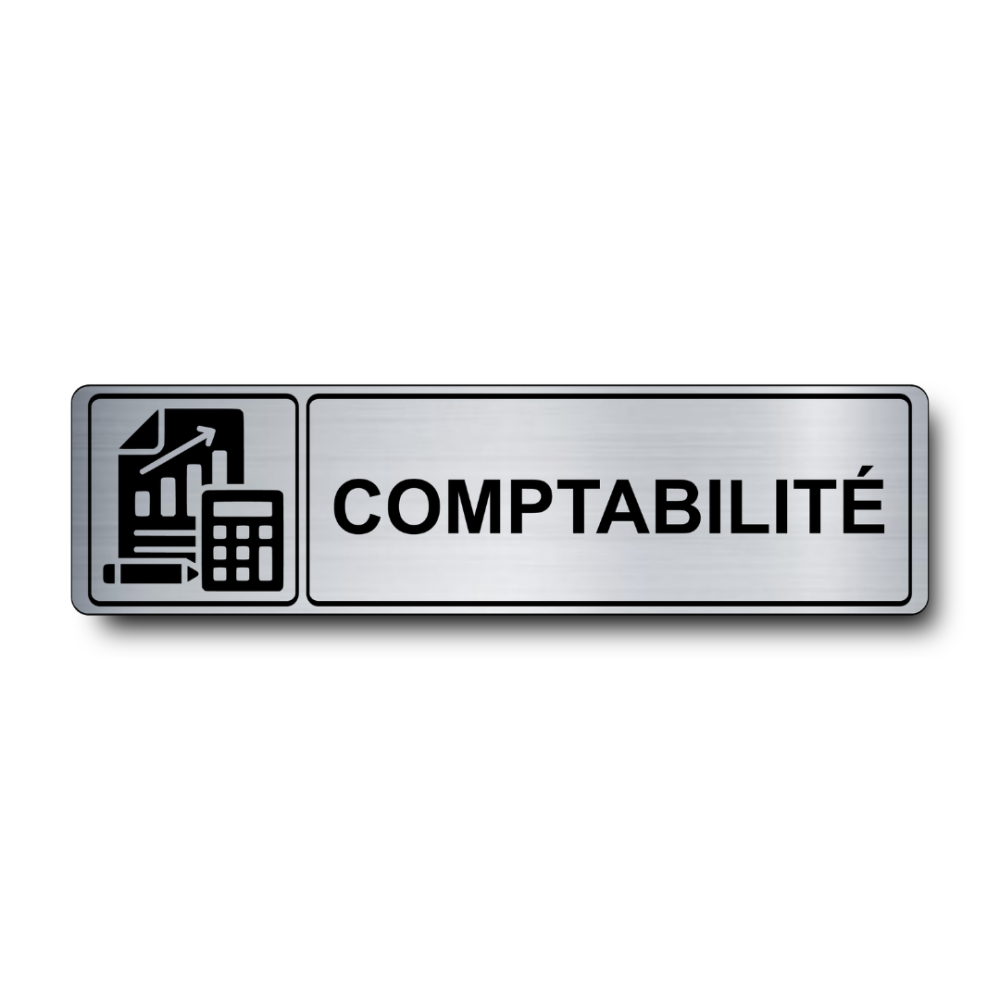 Plaque de porte Comptabilité PVC argent brossé - pictogramme graphique et calculatrice - Immograv