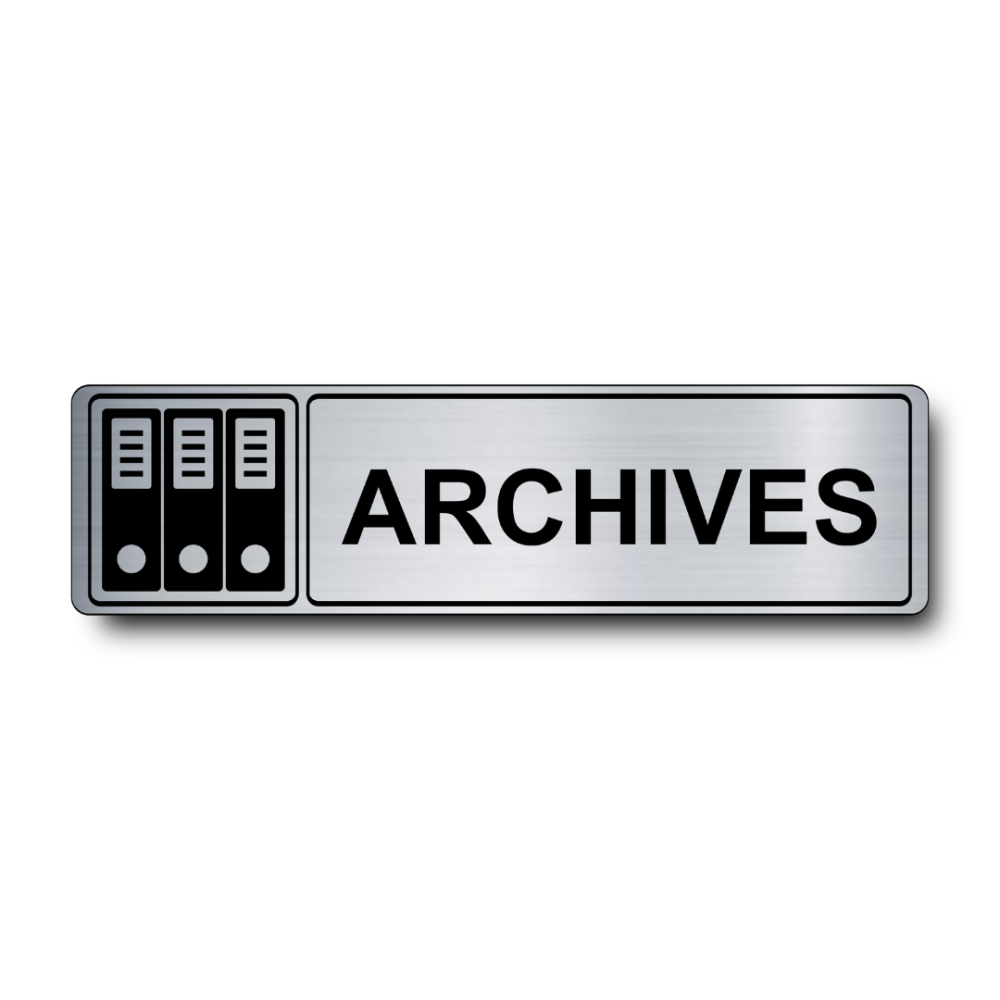 Plaque de porte Archives PVC argent brossé - pictogramme boîtes archives - Immograv