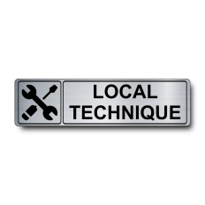Plaque de porte Local Technique PVC argent brossé - pictogramme outils - Immograv