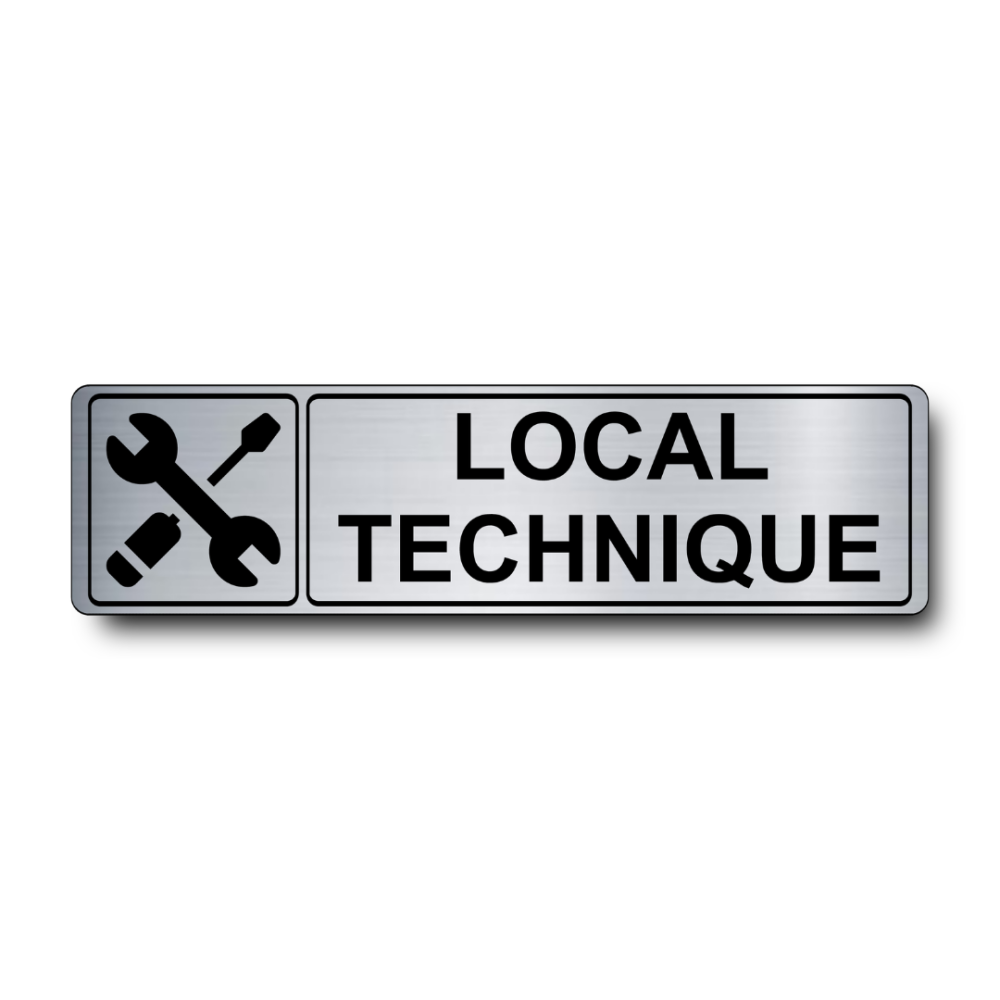 Plaque de porte Local Technique PVC argent brossé - pictogramme outils - Immograv
