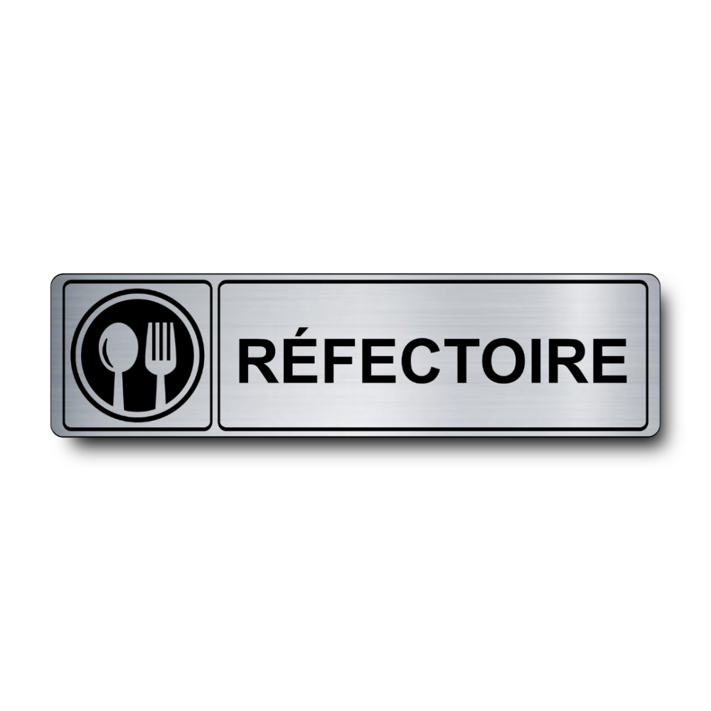 Plaque de porte Réfectoire PVC argent brossé - pictogramme assiette et couverts - Immograv
