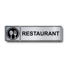 Plaque de porte Restaurant PVC argent brossé - pictogramme assiette et couverts - Immograv