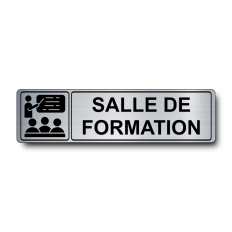 Plaque de porte Salle de Formation PVC argent brossé - pictogramme formateur - Immograv
