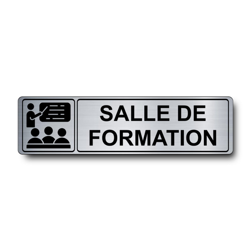 Plaque de porte Salle de Formation PVC argent brossé - pictogramme formateur - Immograv