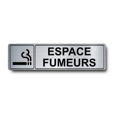 Plaque Espace Fumeurs PVC argent brossé - pictogramme cigarette - Immograv