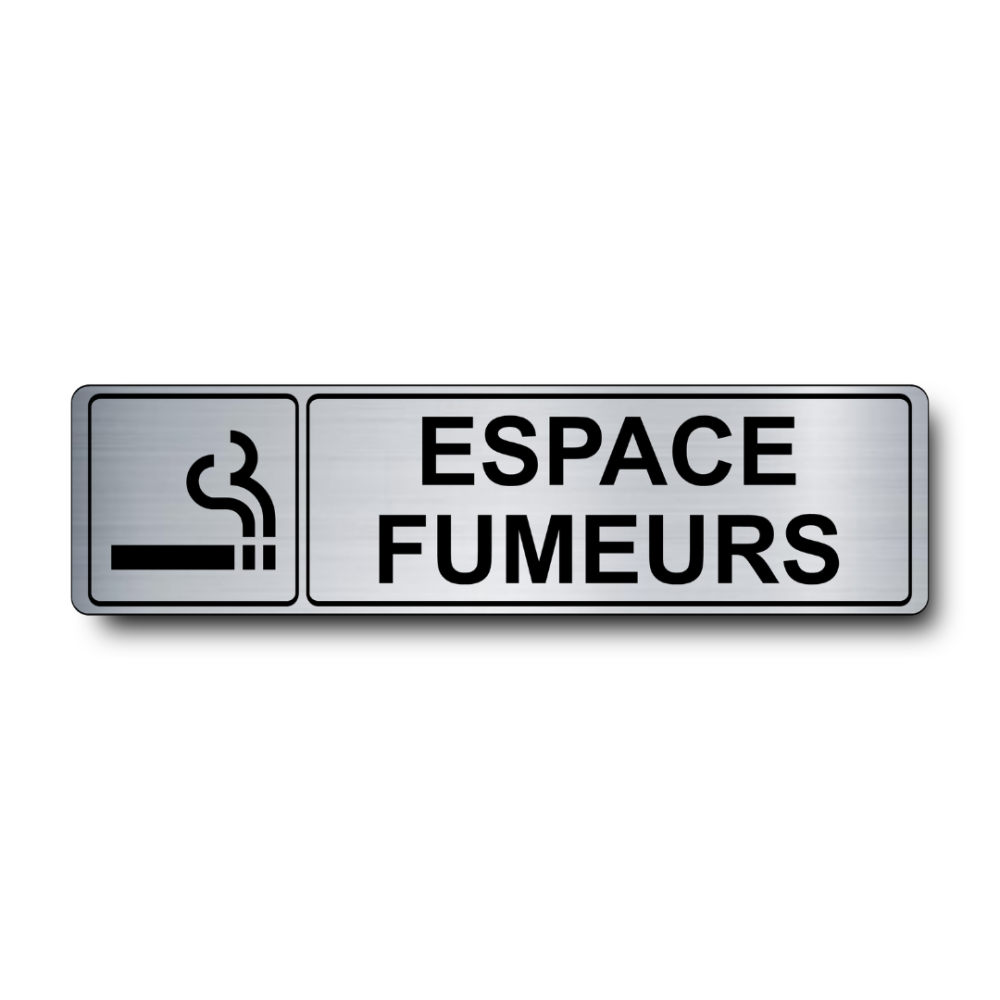 Plaque Espace Fumeurs PVC argent brossé - pictogramme cigarette - Immograv
