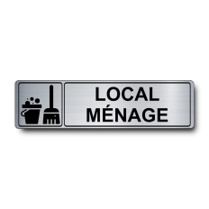 Plaque Local Ménage PVC argent brossé - pictogramme produits entretien - Immograv