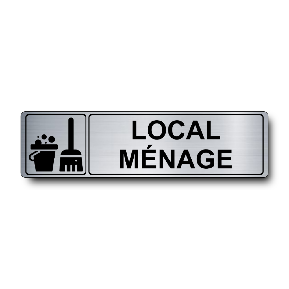 Plaque Local Ménage PVC argent brossé - pictogramme produits entretien - Immograv
