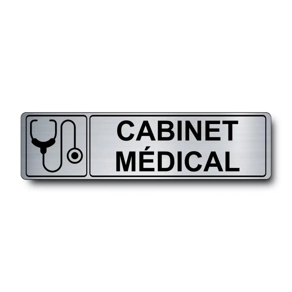 Plaque de porte Cabinet Médical PVC argent brossé - pictogramme stéthoscope - Immograv