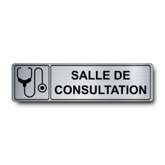 Plaque de porte Salle de Consultation PVC argent brossé - pictogramme stéthoscope - Immograv