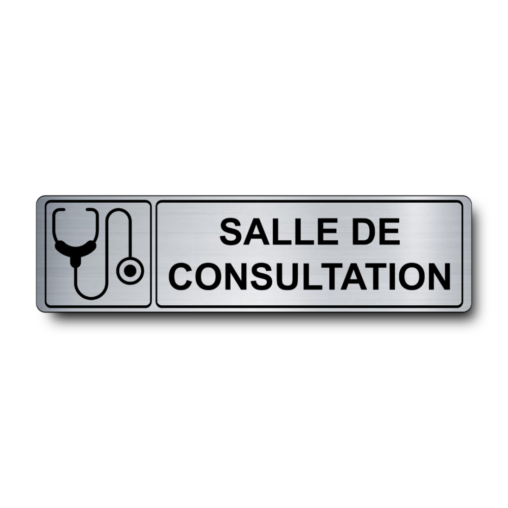 Plaque de porte Salle de Consultation PVC argent brossé - pictogramme stéthoscope - Immograv