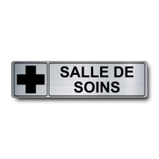 Plaque de porte Salle de Soins PVC argent brossé - pictogramme croix médicale - Immograv